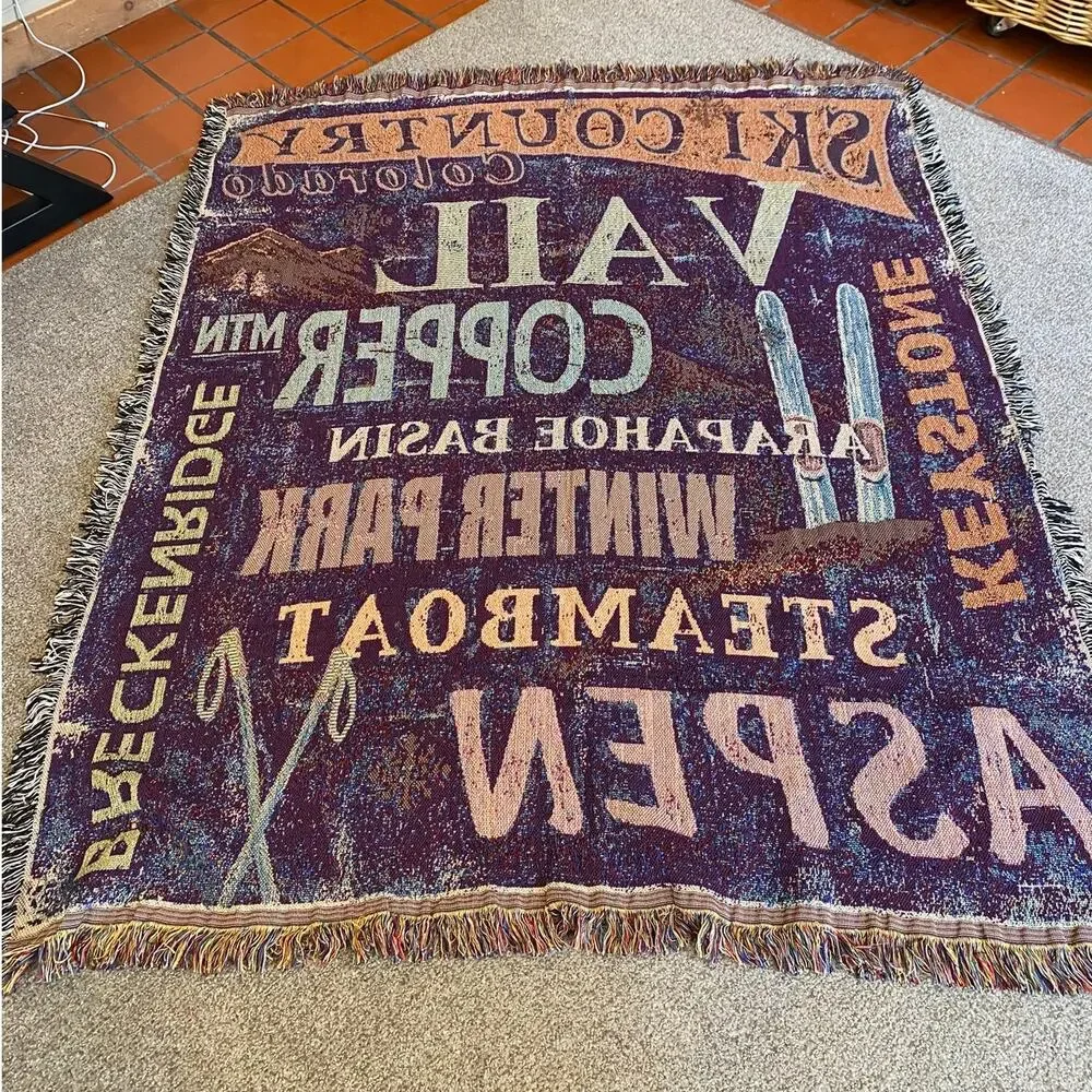 Colorado Ski CO Country Tapestry Throw Blanket EUC Vail Steamboat Aspen 60 x 50